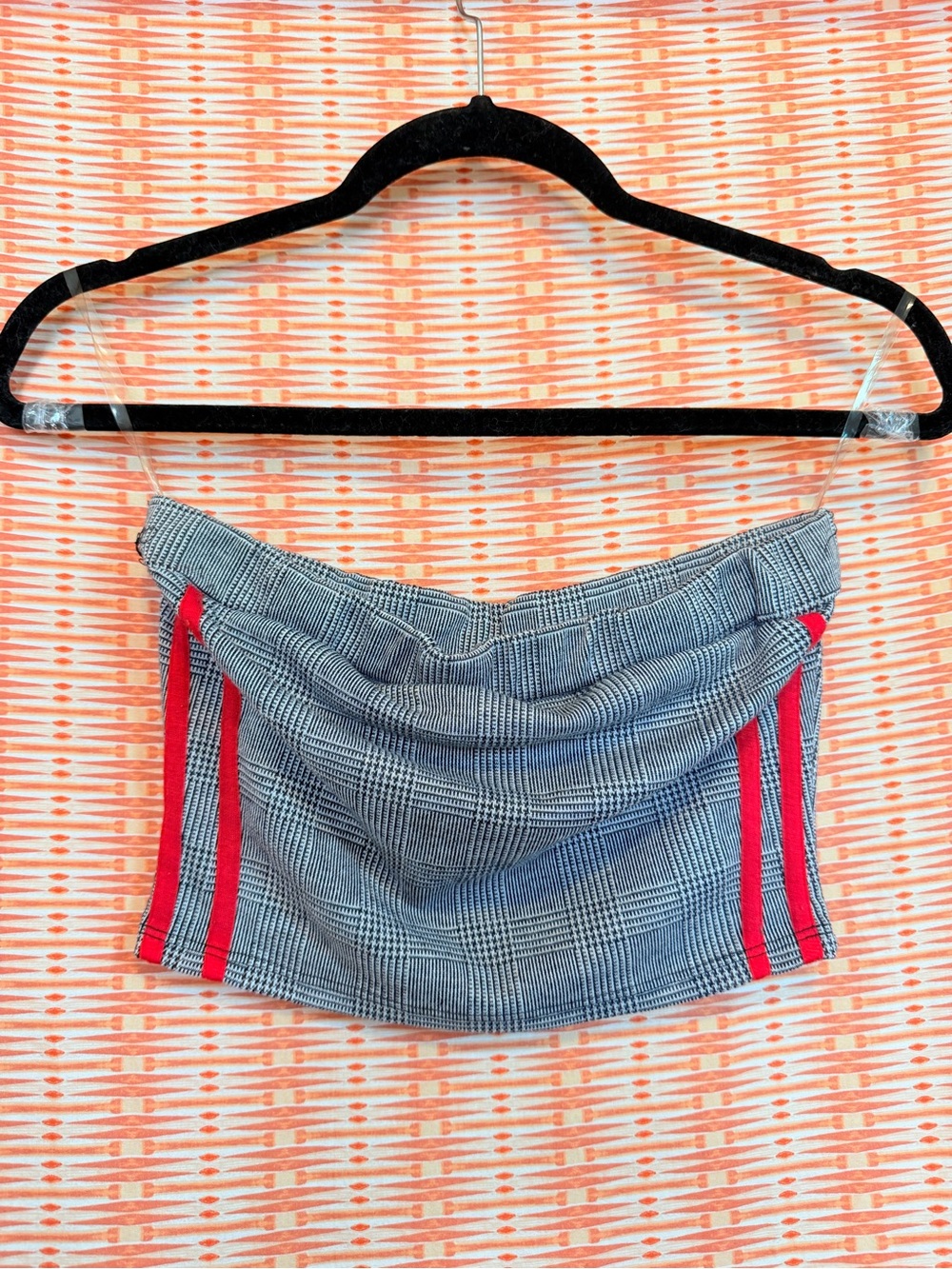 Rue21 Black and White Plaid Crop Top with Red Stripes